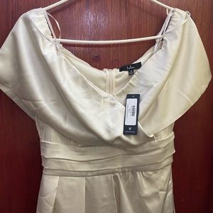 NWT Lulu’s Always Celebrating Ivory Satin Off-the-Shoulder Mini Dress